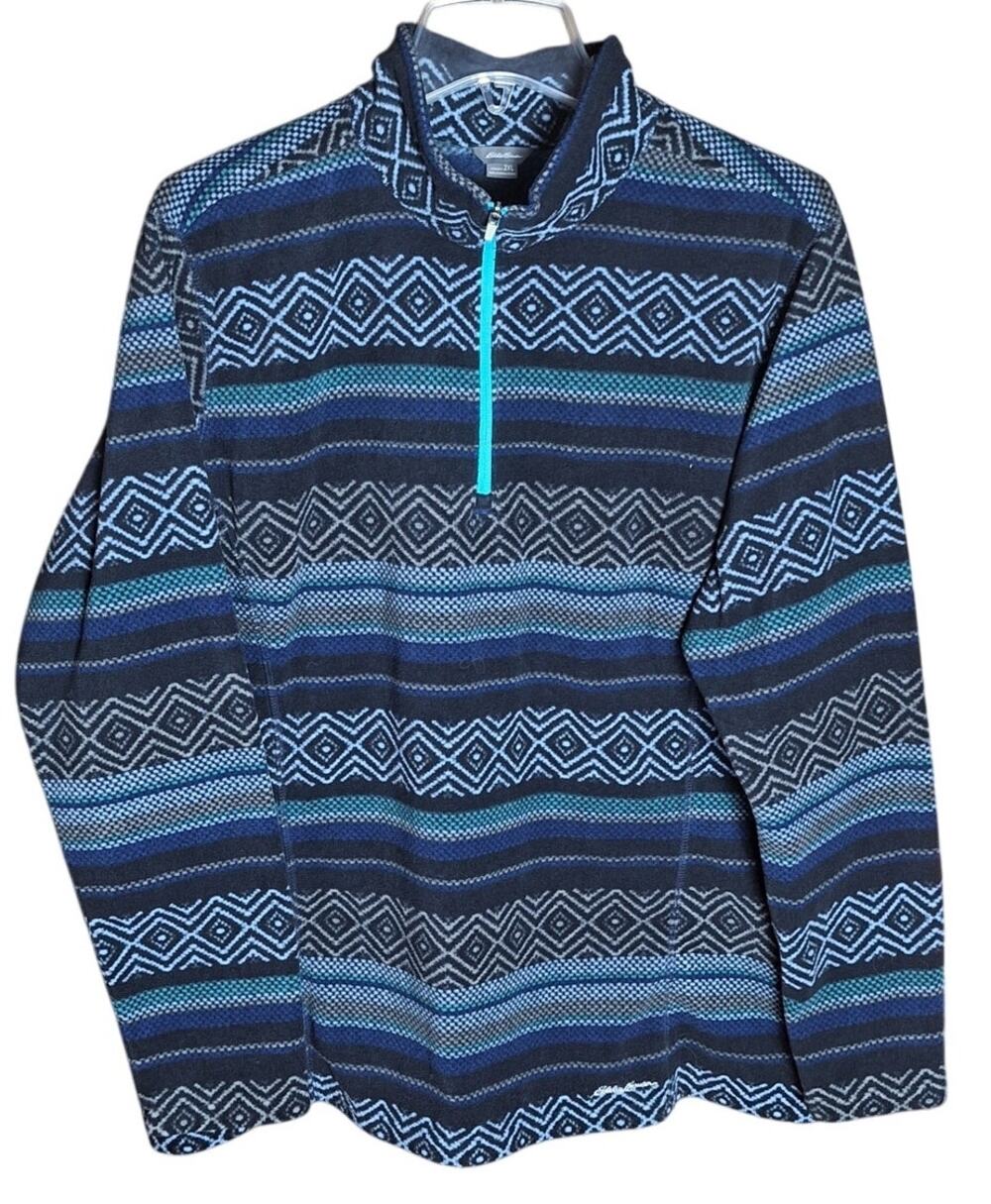 Eddie Bauer Women 2XL Blue Aztec Striped Quarter Zip Fleece Sweatshirt Gorpcore